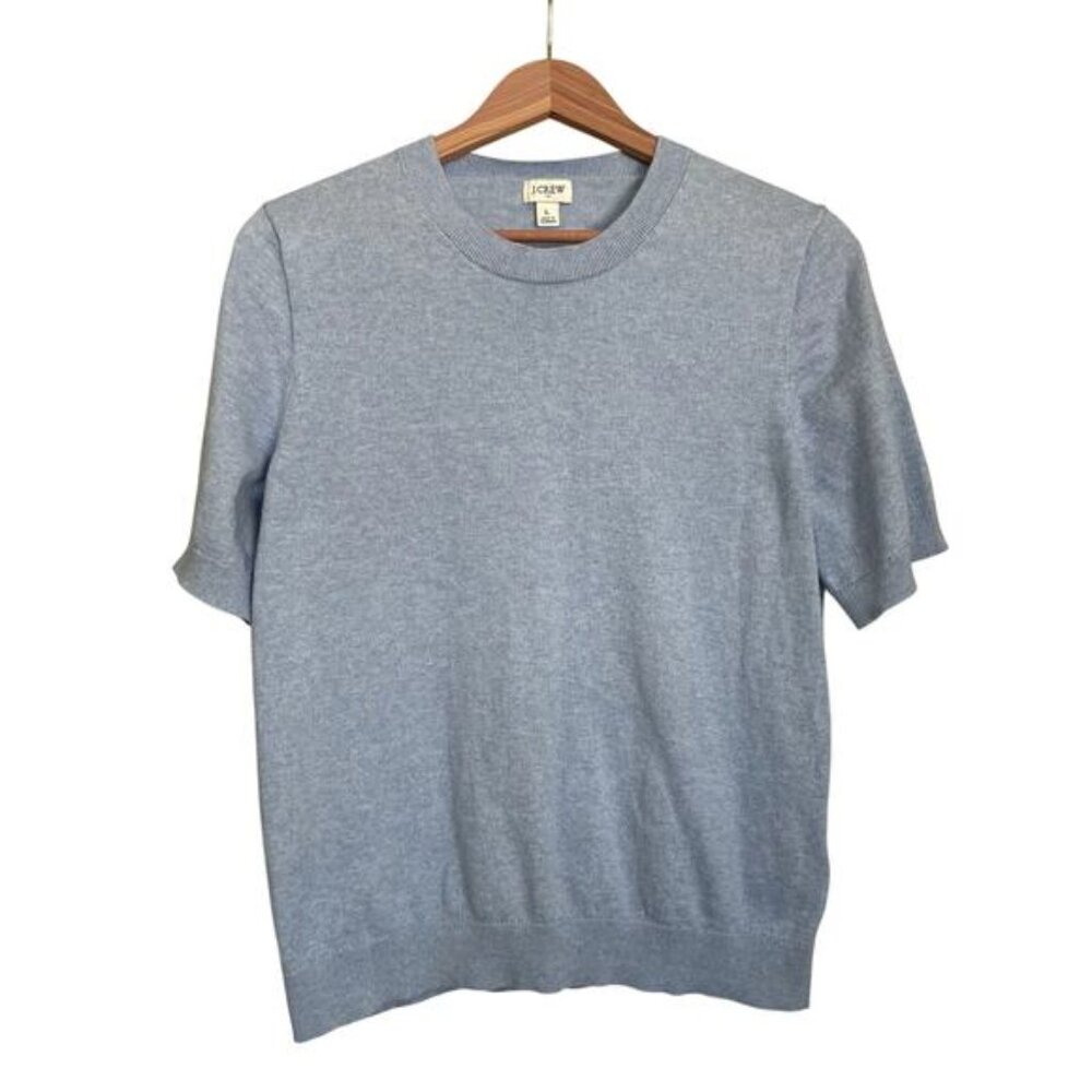 J.CREW Women's Heather Periwinkle Short Sleeve Cotton Crew Neck Sweater Size L